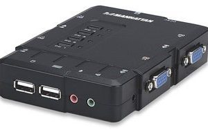 Switch Manhattan KVM de 4 Puertos, USB, VGA VGA 3.5MM 1600X900 CON JUEGO CABLES